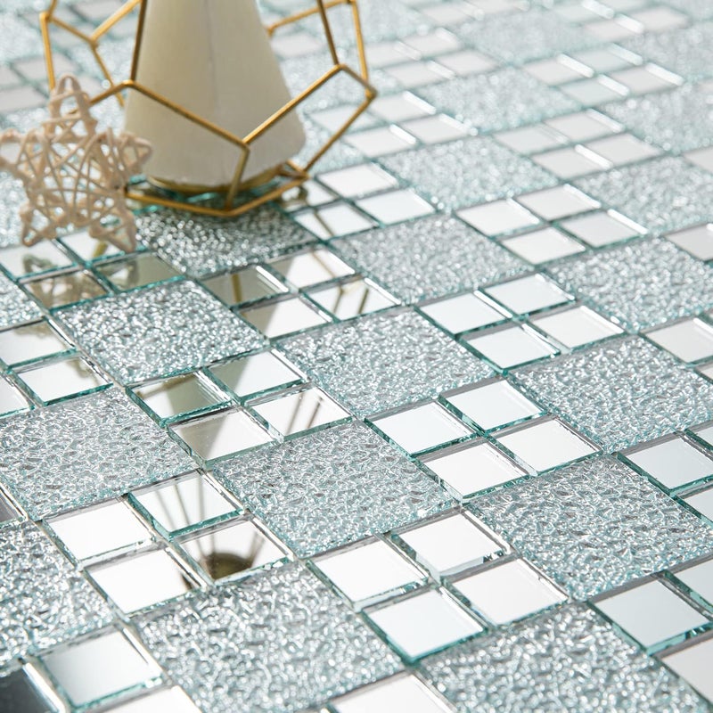 Lovdeco Mirror Peel and Stick Square Mosaic Tile for Kitchen Backsplash, 12" x 10", 6 Pieces, 5 SQ.FT. - Image 1